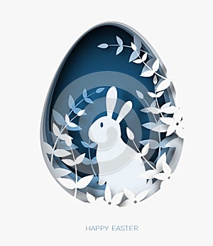 Trojrozmerný abstraktné znížiť ilustrácie z farbistý umenie veľká noc králik,tráva,kvety a modrý vajcia tvar 