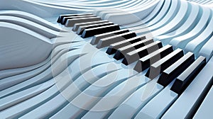 3D abstract piano keys in a wave pattern, representing music and creativity