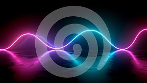 A 3D abstract rendering of colorful neon light waves, creating a futuristic