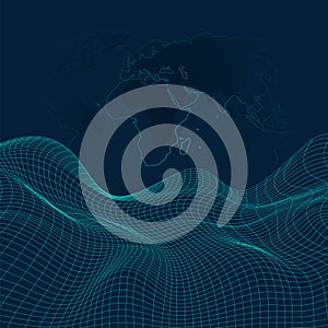 3D Abstract Virtual Landscape, Cyberspace Grid, Network - Technology Background