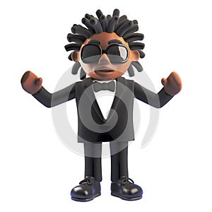 3d African American singer entertainer in tuxedo with arms in the air photo