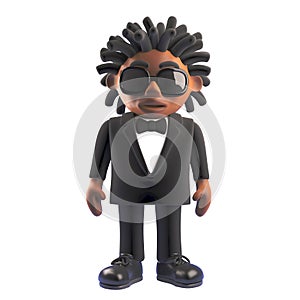 3d African American singer entertainer in tuxedo stands ready photo