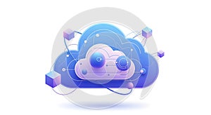 3D AI Generated Cloud Computing Icon in Blue and Purple with Geometric Elements