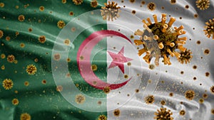 3D, Algerian flag waving with Coronavirus outbreak. Pandemic Covid 19 Argelia photo