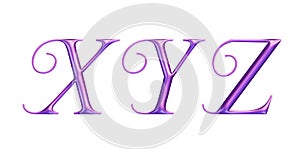 3d alphabet, pink letters XYZ, 3d rendering photo