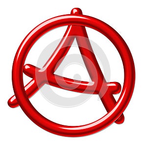 3D anarchy, anarchy, anarchistic symbol. red on a white background photo