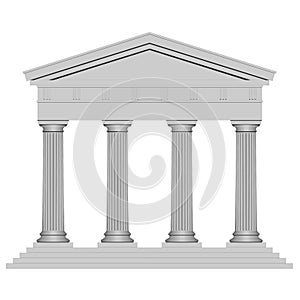 3D Ancient temple with four columns isolated on a white background