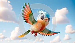 3D Animated Cartoon Bird in Flight
