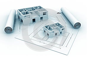3d architecture house blue print plan
