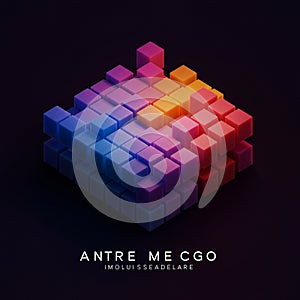 A 3D arrangement of multicolored cubes forms a geometric pattern, transitioning