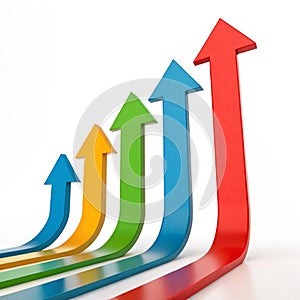 3D arrows up statistic isolated on white background