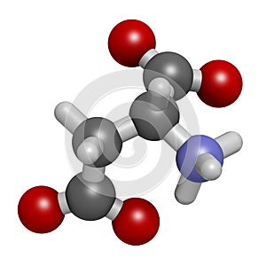 D-aspartic acid D-aspartate amino acid molecule. 3D rendering. Atoms are represented as spheres with conventional color coding: