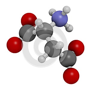 D-aspartic acid D-aspartate amino acid molecule. 3D rendering. Atoms are represented as spheres with conventional color coding: