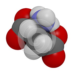 D-aspartic acid D-aspartate amino acid molecule. 3D rendering. Atoms are represented as spheres with conventional color coding: