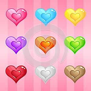Hearts Candy Block Puzzle Colorful match 3 button glossy jelly.