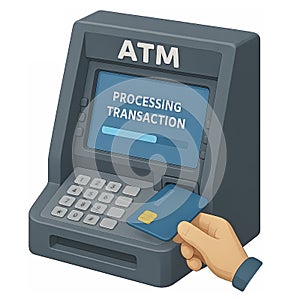 3D ATM Machine with a Credit Card Inserted photo