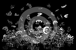 Silver euro sign on black background. 3D rendering