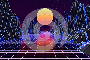 3d background Illustration Inspired by 80's Scene synthwave and retrowave photo