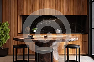 3d background interior sunlight tree bonsai kitchen style asian chair shape natural table ning cupboard splashback granite black photo