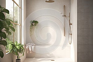 3d background product design interior backyard tree window shadow leaf sunlight shelf wall recessed rail shower adjustable photo