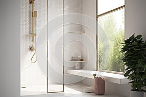 3d background product design interior window shadow leaf sunlight rail shower adjustable shelf wall recessed partition glass photo