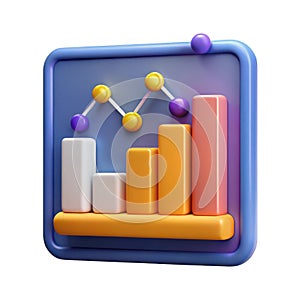 3d bar chart data visualization with trend line for business growth and analytics white background