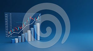 3D Bar Chart Finance Visualization on Blue Gradient