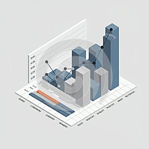 3D bar graph and line chart on a grid background with vertical and horizontal axes.