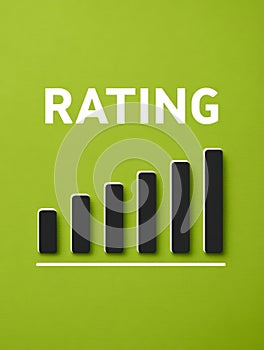 3D bar graph and 'rating' text on a green background.