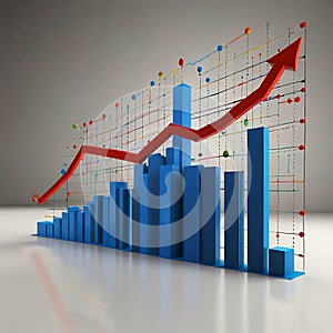 3d bar graph showing exponential growth and data points