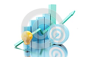 3d Bar graph, target and light bulb.