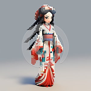 3d 8 Bit Pixel Cartoon Of Ava In Kimono - Full Body photo