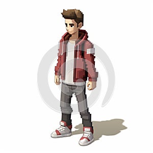 3d 8 Bit Pixel Cartoon Of Avery In Jacket - Full Body photo