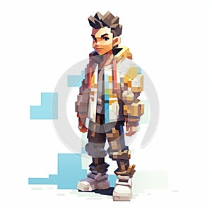 3d 8 Bit Pixel Cartoon Of Avery Wearing Jacket photo