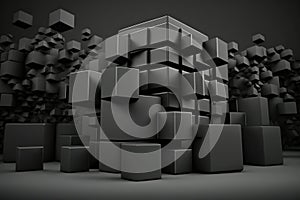 3d black abstract technology cube on empty dark background, created with Generative AI technology