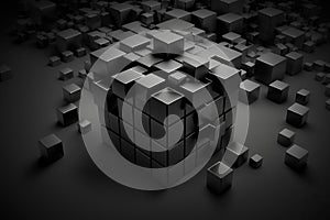 3d black abstract technology cube on empty dark background, created with Generative AI technology