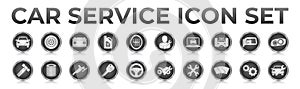 3D Black Car Service Round Web Icons Set with Battery, Oil, Gear Shifter, Filter, Polishing, Key, Steering Wheel, Diagnostic, Wash