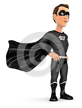 3d black hero standing with cape in the wind