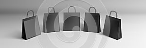 3D Black Shopping Paper Bags Set Isolated On White