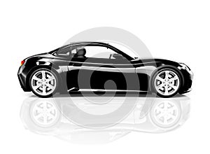 3D Black Sport Car on White Background