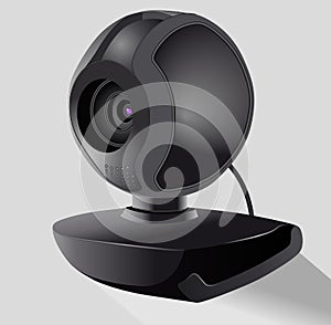 Realistic black webcam. Security and technology concept. Isolated Vector illustration. Isometric