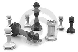 3d Black and White Chess Pieces