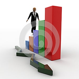 3d blad head man going up to top of bar graph