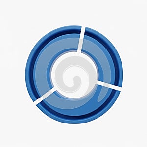 Blue 3D donut chart with three segments on a white background graph data