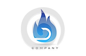 D blue fire flames alphabet letter logo design. Creative icon template for company and business