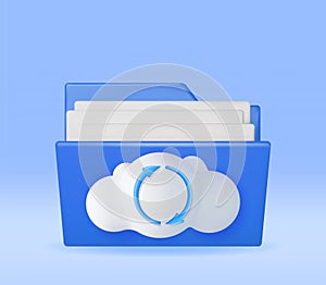 3D Blue Folder in Clouds with File Sync Icon