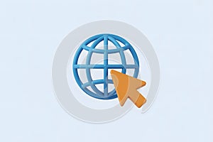 3D Blue Globe with Orange Cursor Icon on Light Blue Background