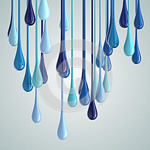 3D blue glossy paint drop blobs