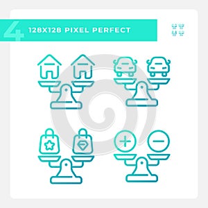 2D blue gradient comparisons icons pack