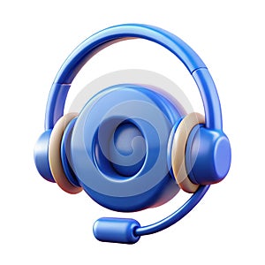 3D Blue Headset with Microphone on Black Background